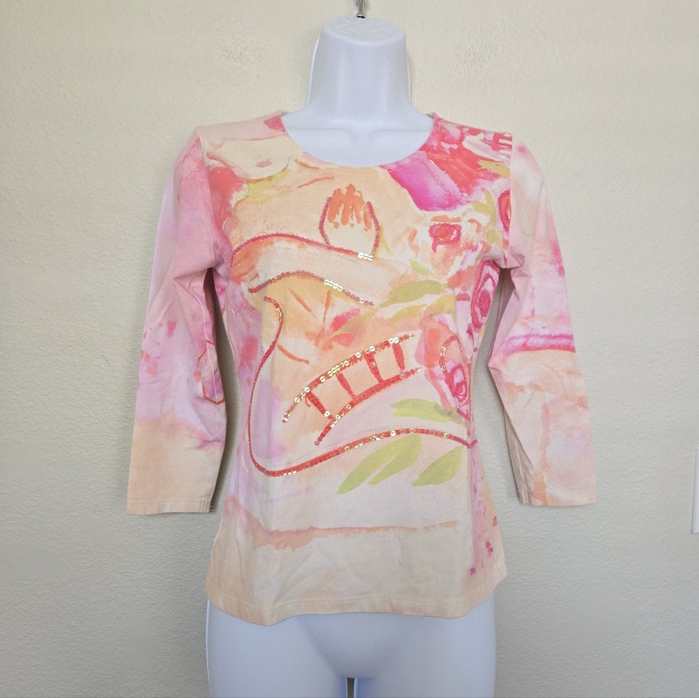 Vintage Y2K Marshall Fields Pastel Woman Silhouette Abstract Top